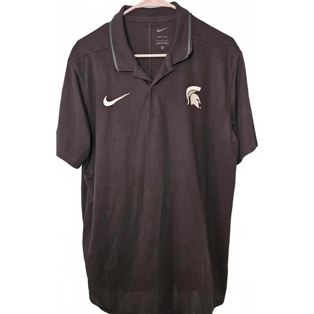 Nike Men's Michigan State Dri-FIT Black Polo Shirt‎ with Spartan Logo Size Large